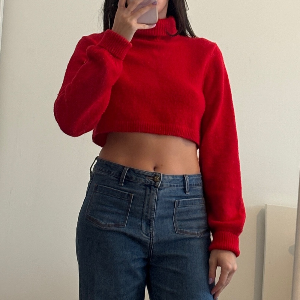 Olivia Jade X Princess Polly Vibrant Red Cropped Turtleneck Sweater